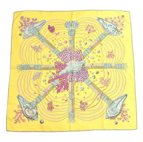 Hermès Yellow Chemins de Corail Silk Scarf 